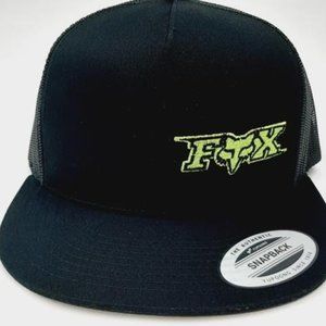 FOX SHOX MX Racing Embroidered Flat Bill Trucker Mesh Snapback Cap Hat Black